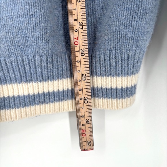 Aritzia Sunday Best Lamora Cardigan Sz M Blue Cream Striped Varsity Sweater Wool - Picture 11 of 12